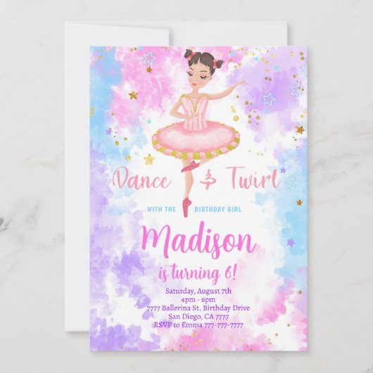 Rainbow Ballerina Einladung (Vorderseite)