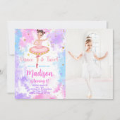 Rainbow Ballerina Foto Einladung (Vorderseite)