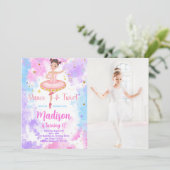 Rainbow Ballerina Foto Einladung (Stehend Vorderseite)