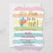 Rainbow-Ballon 1. Geburtstag Party Einladung (Vorderseite)