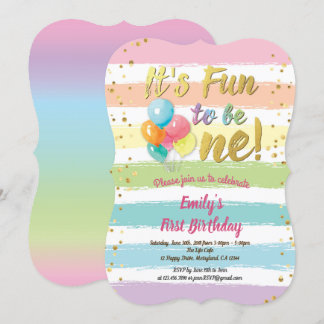 Rainbow-Ballon 1. Geburtstag Party Einladung