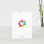Rainbow Ballons flowe Cousin Monogram Birthday Karte (Rückseite)