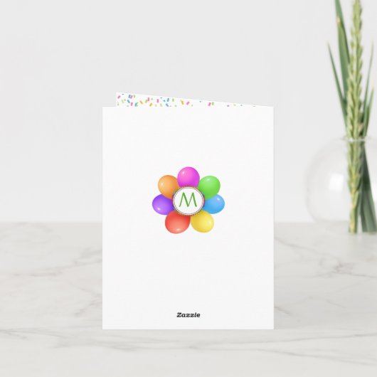 Rainbow Ballons flowe Cousin Monogram Birthday Karte (Rückseite)