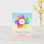 Rainbow Ballons flowe Cousin Monogram Birthday Karte (Gelbe Blume)