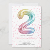Rainbow Balloon 2nd Birthday Girl Party Number Einladung (Vorderseite)