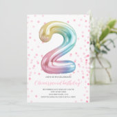Rainbow Balloon 2nd Birthday Girl Party Number Einladung (Stehend Vorderseite)