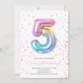 Rainbow Balloon 5th Birthday Girl Party Number Einladung (Vorderseite)