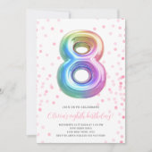 Rainbow Balloon 8th Birthday Girl Party Number Einladung (Vorderseite)