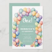Rainbow Balloon Arch Any Age Birthday Einladung (Vorne/Hinten)