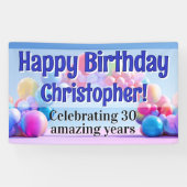 Rainbow Balloon Arch Custom Happy Birthday Party Banner (Horizontal)