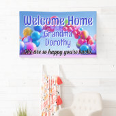 Rainbow Balloon Arch Custom Welcome Zuhause Sign Banner (Insitu)