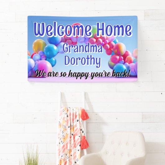 Rainbow Balloon Arch Custom Welcome Zuhause Sign Banner (Insitu)