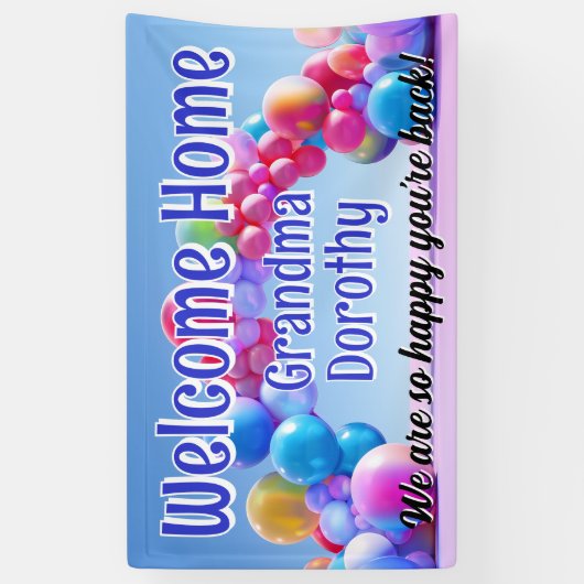 Rainbow Balloon Arch Custom Welcome Zuhause Sign Banner (Vertikal)