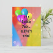 Rainbow Balloon Bokeh Invite Einladung (Stehend Vorderseite)