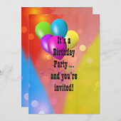 Rainbow Balloon Bokeh Invite Einladung (Vorne/Hinten)
