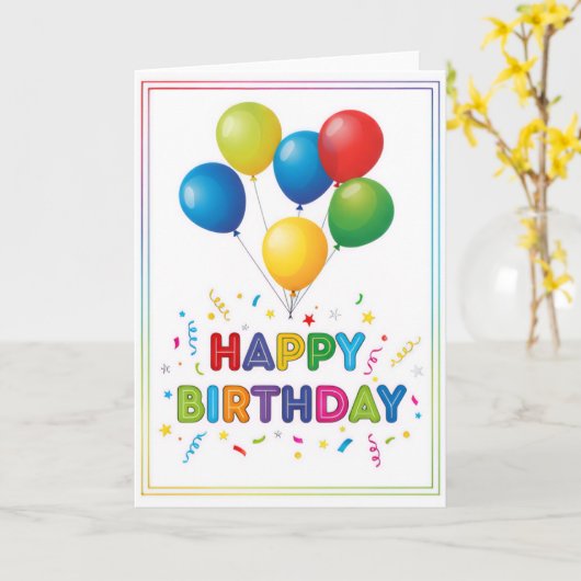 Rainbow Balloon Celebration – Happy Birthday Card Karte (Gelbe Blume)