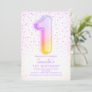 Rainbow Balloon Letter Number One 1. Geburtstag Einladung