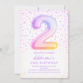 Rainbow Balloon Letter Number Two Birthday Einladung (Vorderseite)