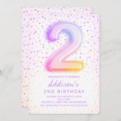 Rainbow Balloon Letter Number Two Birthday Einladung (Vorne/Hinten)