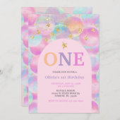 Rainbow Balloon Pink Arch 1. Geburtstag Party Einladung (Vorne/Hinten)