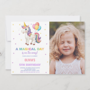 Rainbow Balloon Unicorn Birthday Einladungen Foto