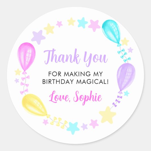 Rainbow Balloons and Stars Vielen Dank Runder Aufkleber (Vorderseite)