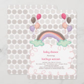 Rainbow & Balloons Baby Girl Shower Einladung (Vorne/Hinten)