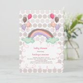 Rainbow & Balloons Baby Girl Shower Einladung (Stehend Vorderseite)