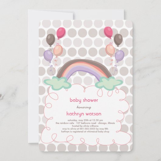 Rainbow & Balloons Baby Girl Shower Einladung (Vorderseite)