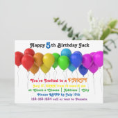 Rainbow Balloons Einladung zum Geburtstag (Stehend Vorderseite)