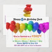 Rainbow Balloons Einladung zum Geburtstag (Vorne/Hinten)