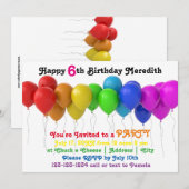 Rainbow Balloons Einladung zum Geburtstag (Vorne/Hinten)