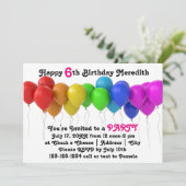 Rainbow Balloons Geburtstag Einladung Pink (Stehend Vorderseite)