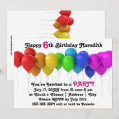 Rainbow Balloons Geburtstag Einladung Pink (Vorne/Hinten)
