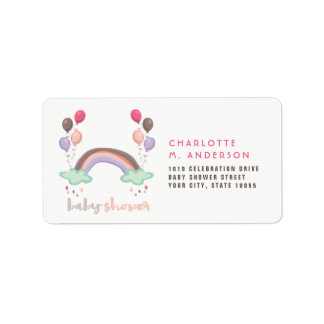 Rainbow & Balloons Girl Baby Dusche Rücksendeadres Adressaufkleber
