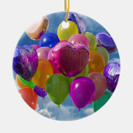 Rainbow Balloons in the Clouds Keramik Ornament