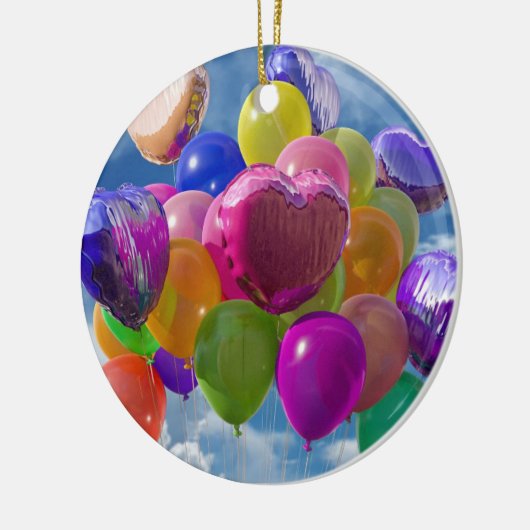 Rainbow Balloons in the Clouds Keramik Ornament (Links)