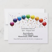 Rainbow Balloons Party Celebration Einladung (Rückseite)