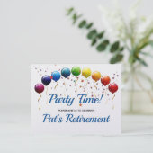 Rainbow Balloons Party Celebration Einladung (Stehend Vorderseite)