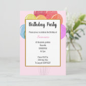 Rainbow Balloons PINK Geburtstag Einladung (Stehend Vorderseite)