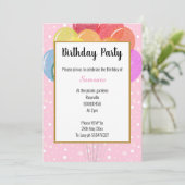 Rainbow Balloons Rosa Blase Geburtstag Einladung (Stehend Vorderseite)