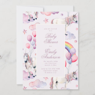 Rainbow Balloons Unicorn Baby Shower Party Girl Einladung