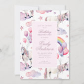 Rainbow Balloons Unicorn Pink Birthday Party Girl Einladung (Vorderseite)