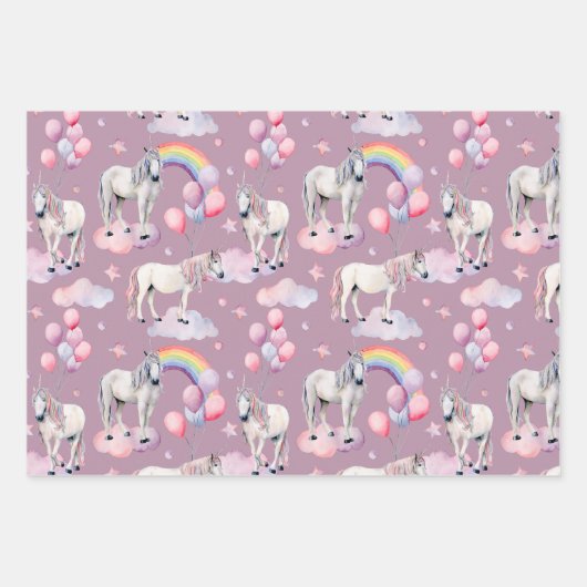 Rainbow Balloons Unicorn Pink Birthday Party Girl Geschenkpapier Set (Vorderseite 2)
