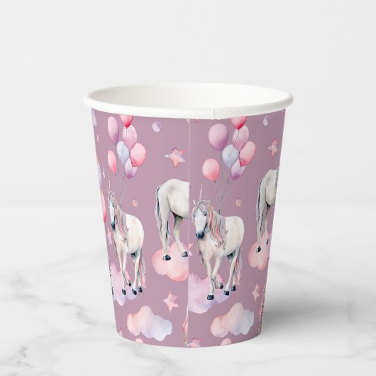 Rainbow Balloons Unicorn Pink Birthday Party Girl Pappbecher (Rechts)