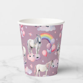 Rainbow Balloons Unicorn Pink Birthday Party Girl Pappbecher