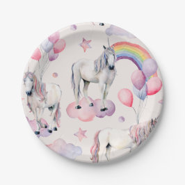 Rainbow Balloons Unicorn Pink Birthday Party Girl Pappteller