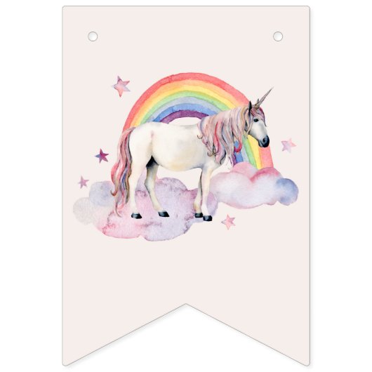 Rainbow Balloons Unicorn Pink Birthday Party Girl Wimpelkette (Erste Fahne)