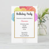 Rainbow Balloons White Geburtstag Einladung (Stehend Vorderseite)