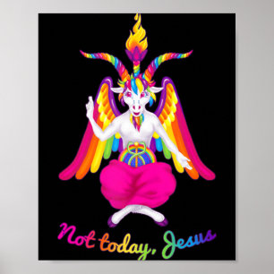 Rainbow Baphomet Not Today Jesus Kawaii Hail Satan Poster
